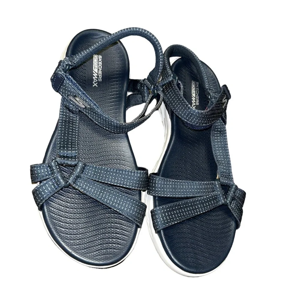 Women Skechers GOGA Max navy Comfort Sandals Size 7